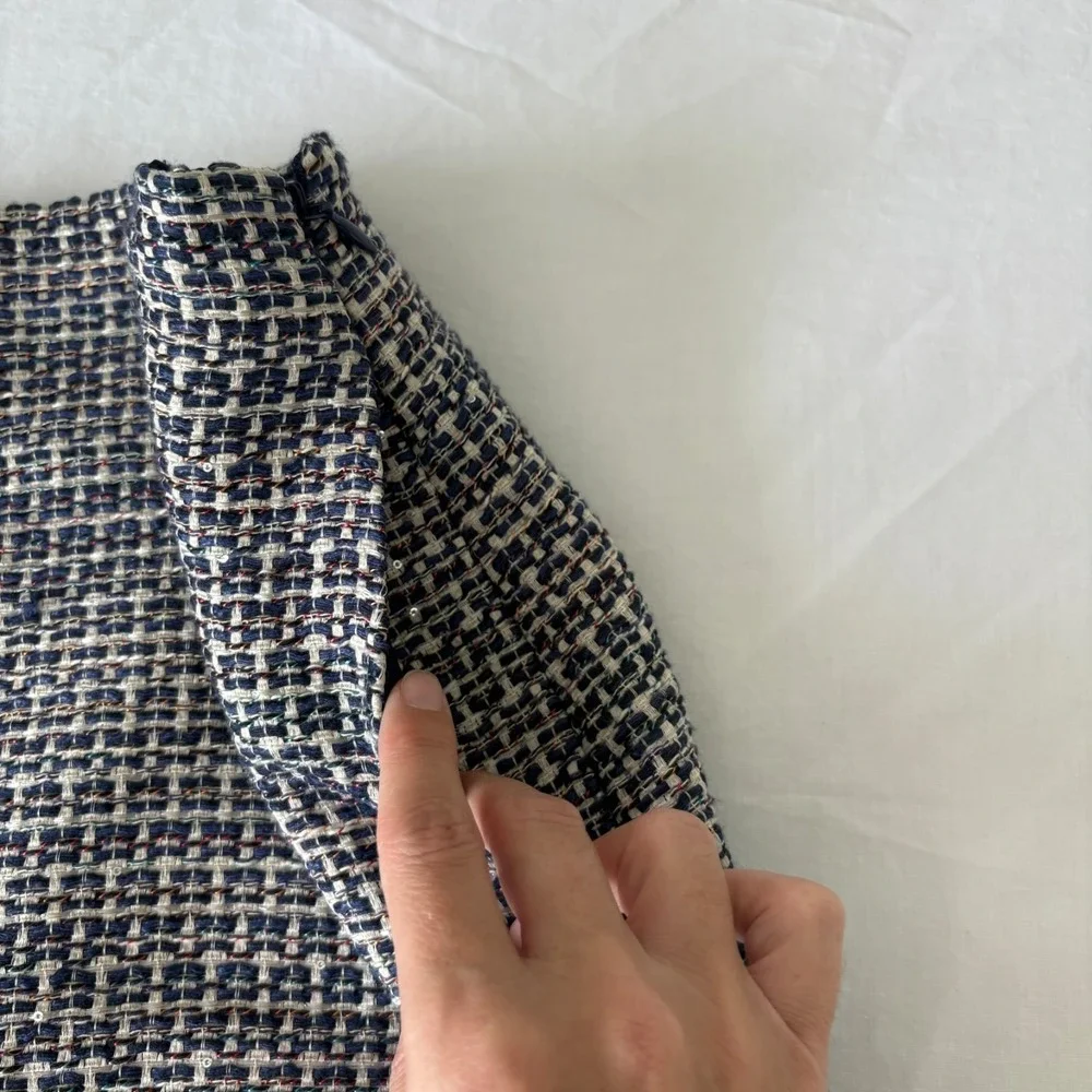 Banana Republic Womens Gray Blue Tweed Pencil Plaid Lined Side Zip Mini Skirt 6